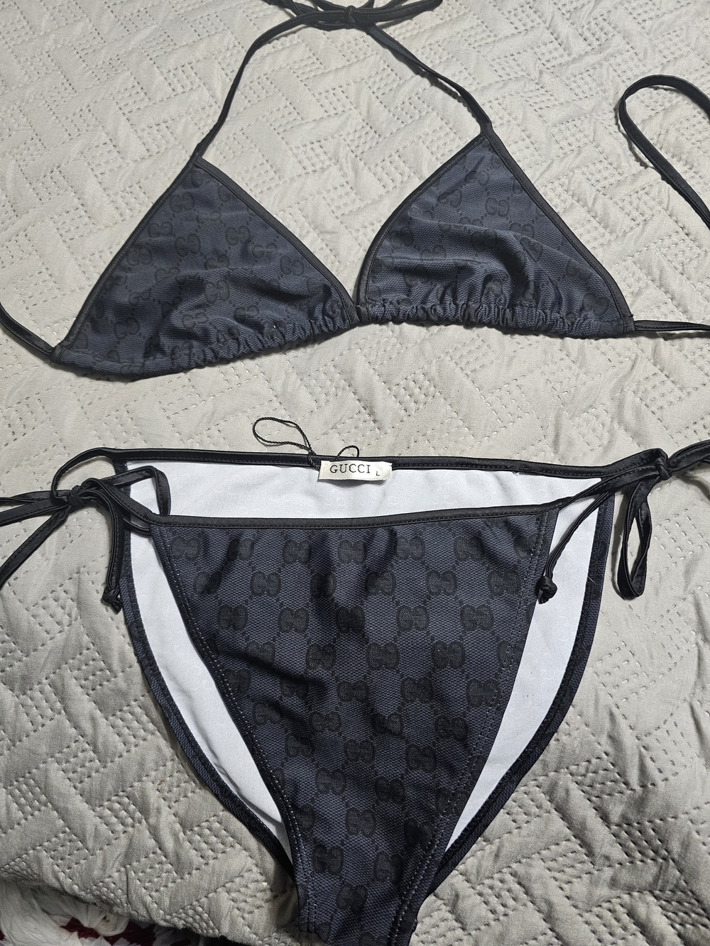 Gucci Women's Black Logo Triangle Bikini Set